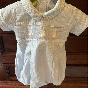 Easter bubble romper. Embroidered bunnies. 6mo
